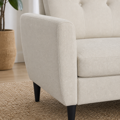 Close-up of the Kiva - L shape sectional sofa's upholstery and construction details