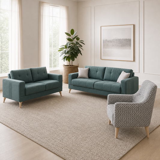 Knox - 3+2+1 Sofa Set, alternate room angle of the complete 3+2+1 sofa set
