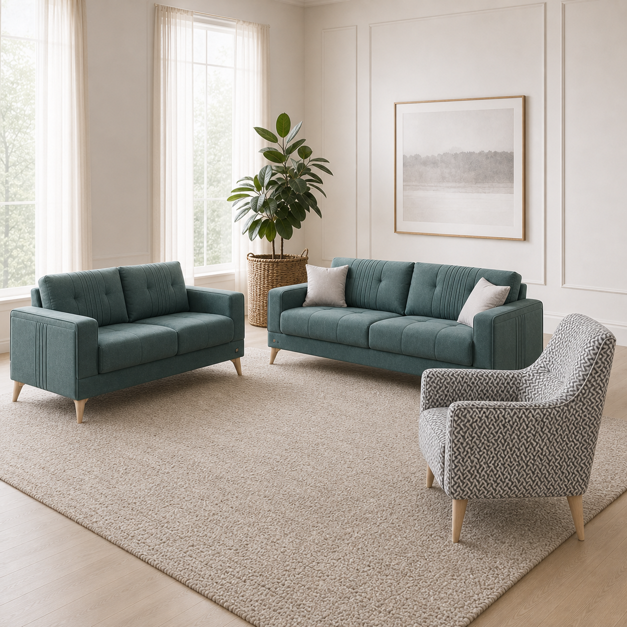 Knox - 3+2+1 Sofa Set, alternate room angle of the complete 3+2+1 sofa set