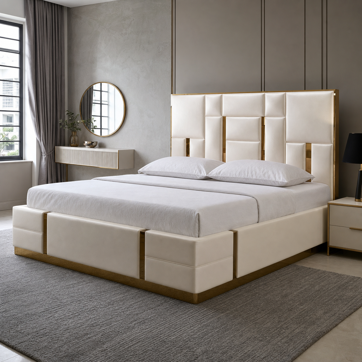 Koa - Bed, complete front three-quarter bed view in a restrained bedroom