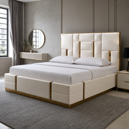 Koa - Bed, complete front three-quarter bed view in a restrained bedroom