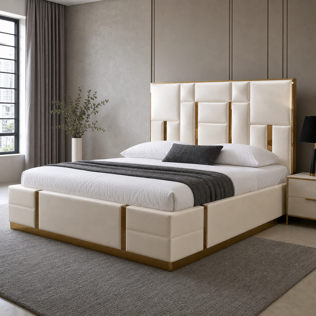 Koa - Bed, closer made-bed view showing the complete frame construction