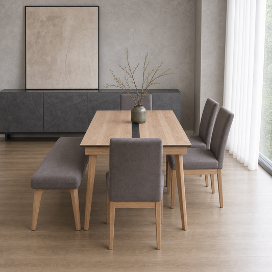 Lark - Wooden Top Dining Table, clearly different end-on dining-room view