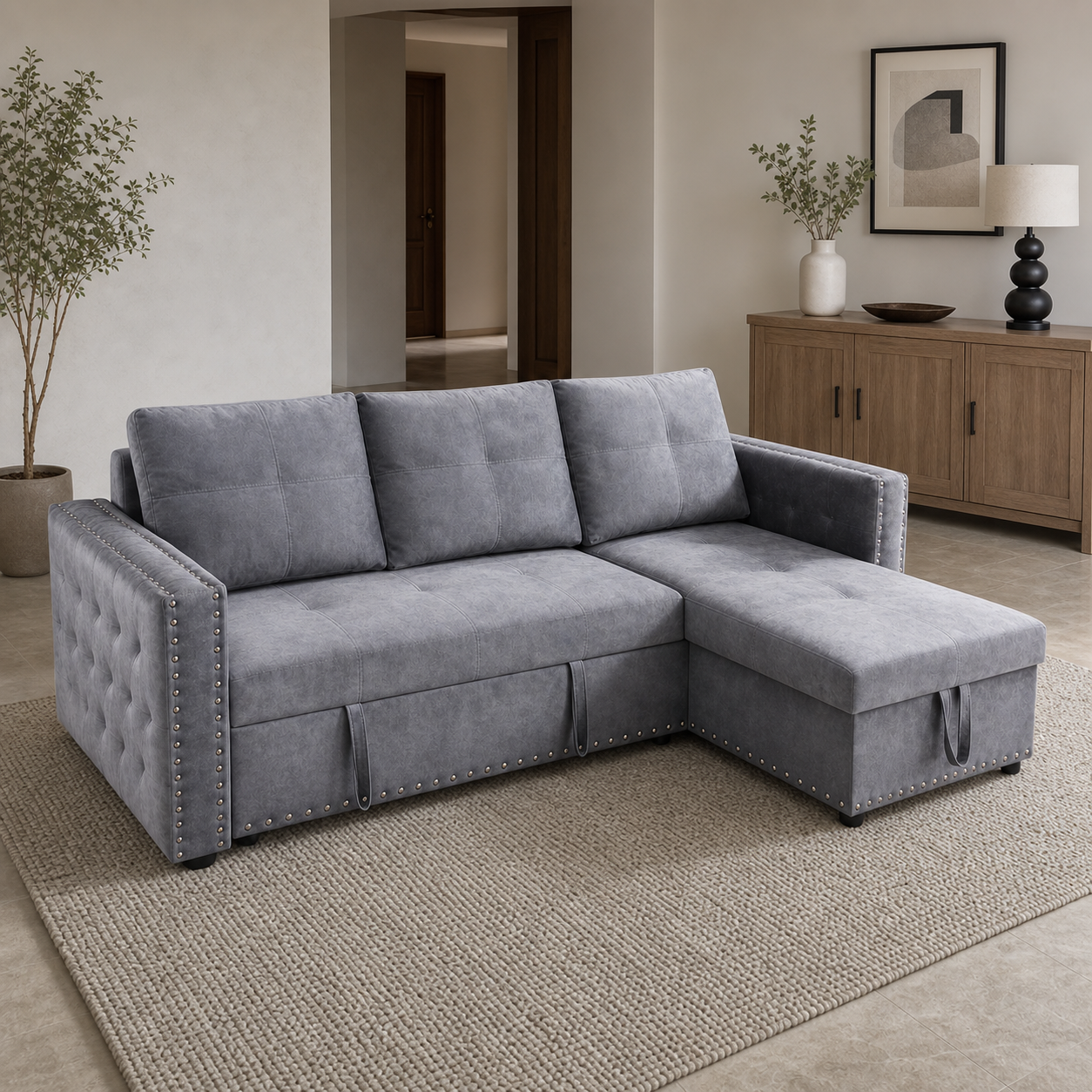 Laron - Sofa bed, fully closed sofa view in the identical living room