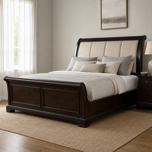 Lemi - Bed, complete front three-quarter bed view in a restrained bedroom