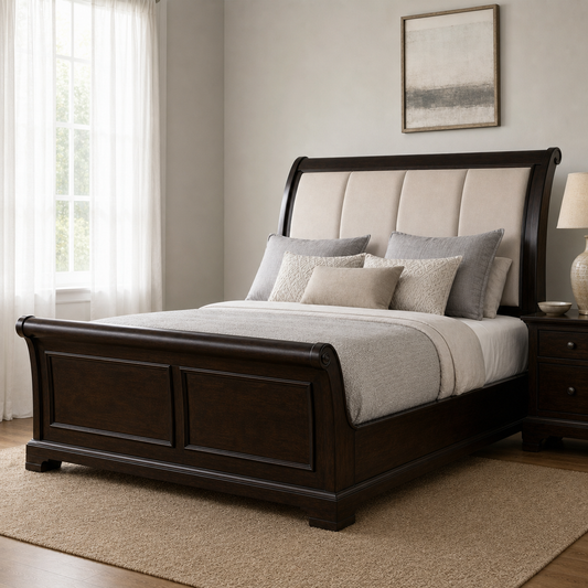 Lemi - Bed, closer made-bed view showing the complete frame construction