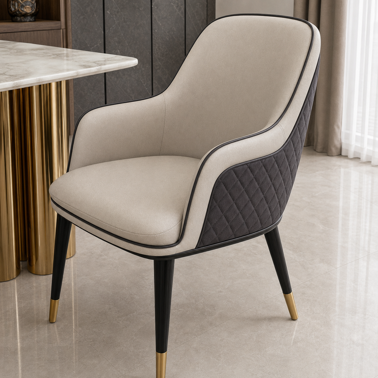 Levi - Dining Table Marble Top, close chair, seating, or base construction detail