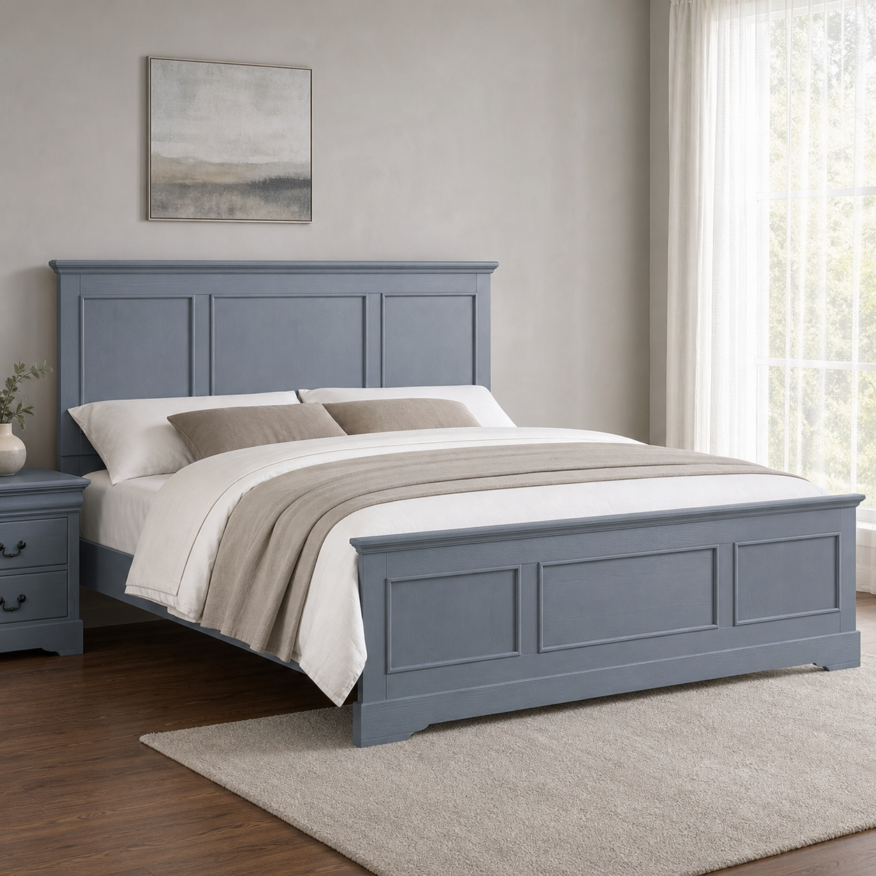 Lior - Bed, complete front three-quarter bed view in a restrained bedroom