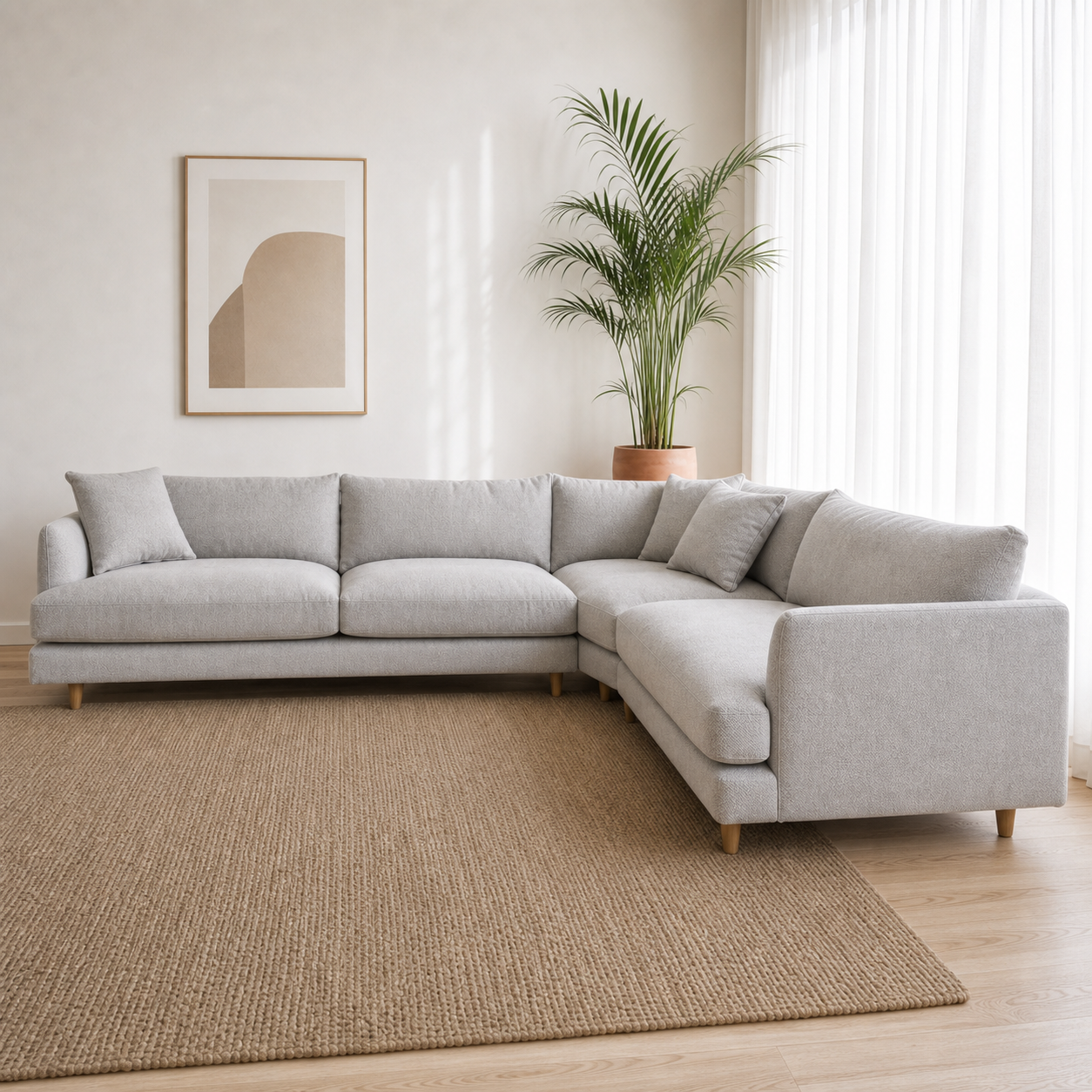 Luna - L shape sectional sofa, three-quarter view showing sectional depth and construction