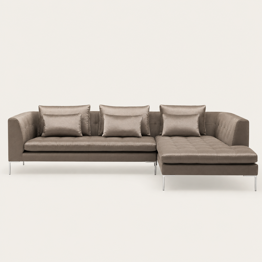 Iris - L shape sectional sofa, front studio view on neutral background