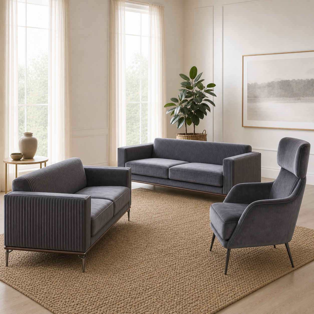 Lush - 3+2+1 Sofa Set, alternate room angle of the complete 3+2+1 sofa set
