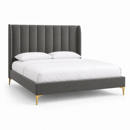 Lux - Bed Grey plain white background view