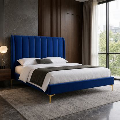 Lux - Bed, closer made-bed view showing the complete frame construction