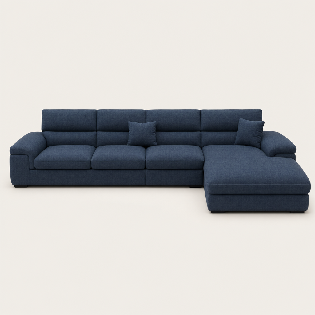 Luxe - L shape sectional sofa, front studio view on neutral background