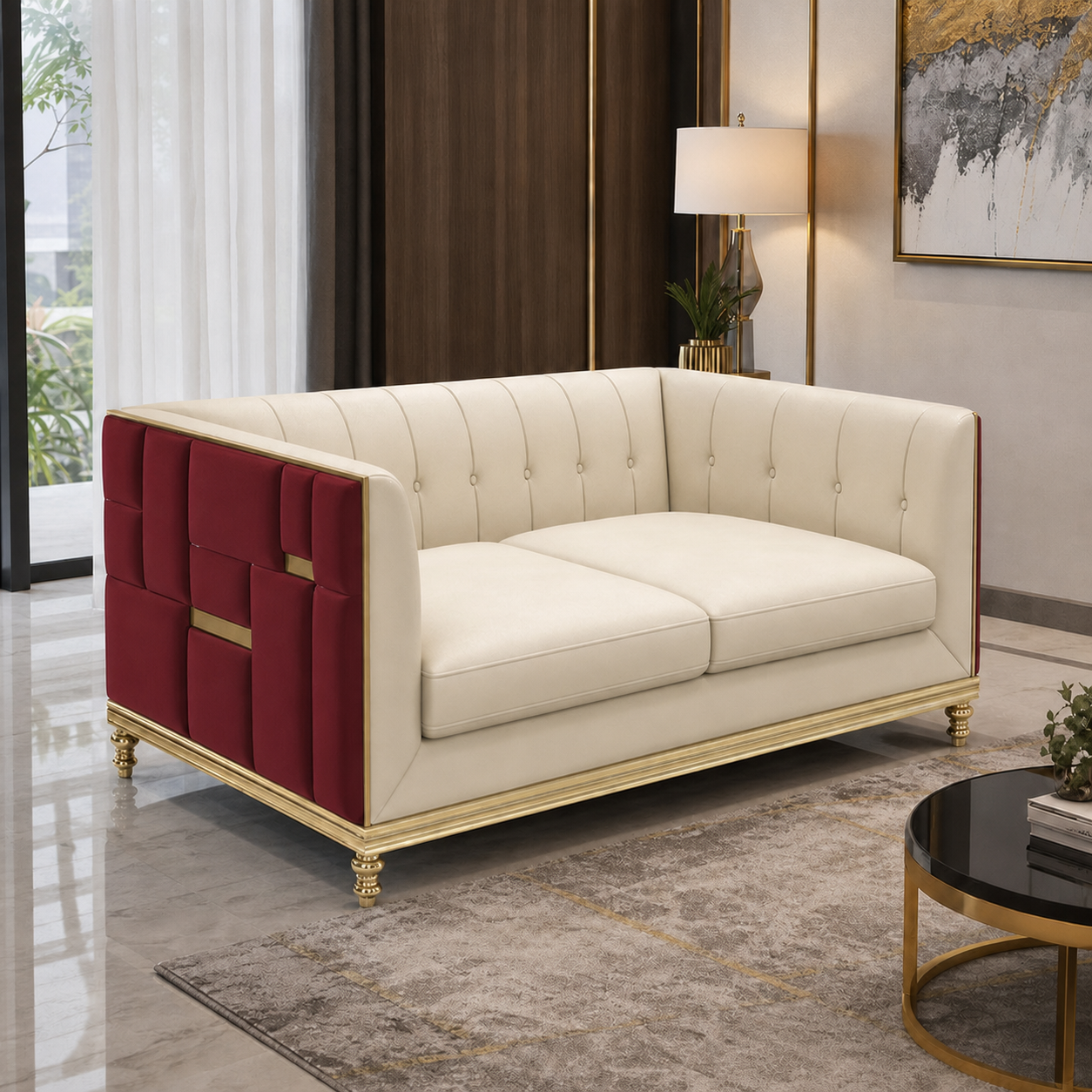 luxe-l-shape-sectional-sofa-copy 2 seater red 01 room