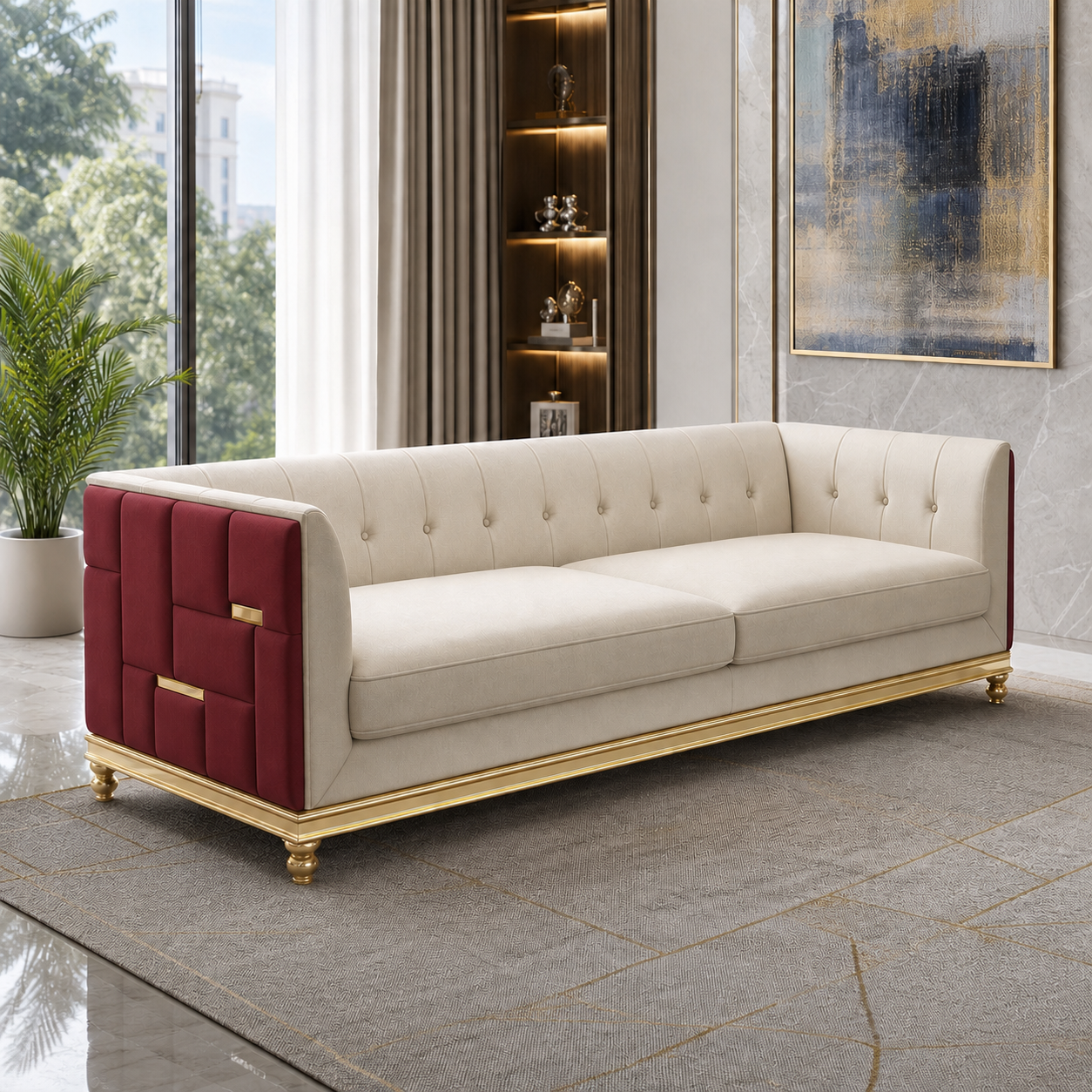luxe-l-shape-sectional-sofa-copy 3 seater red 01 room