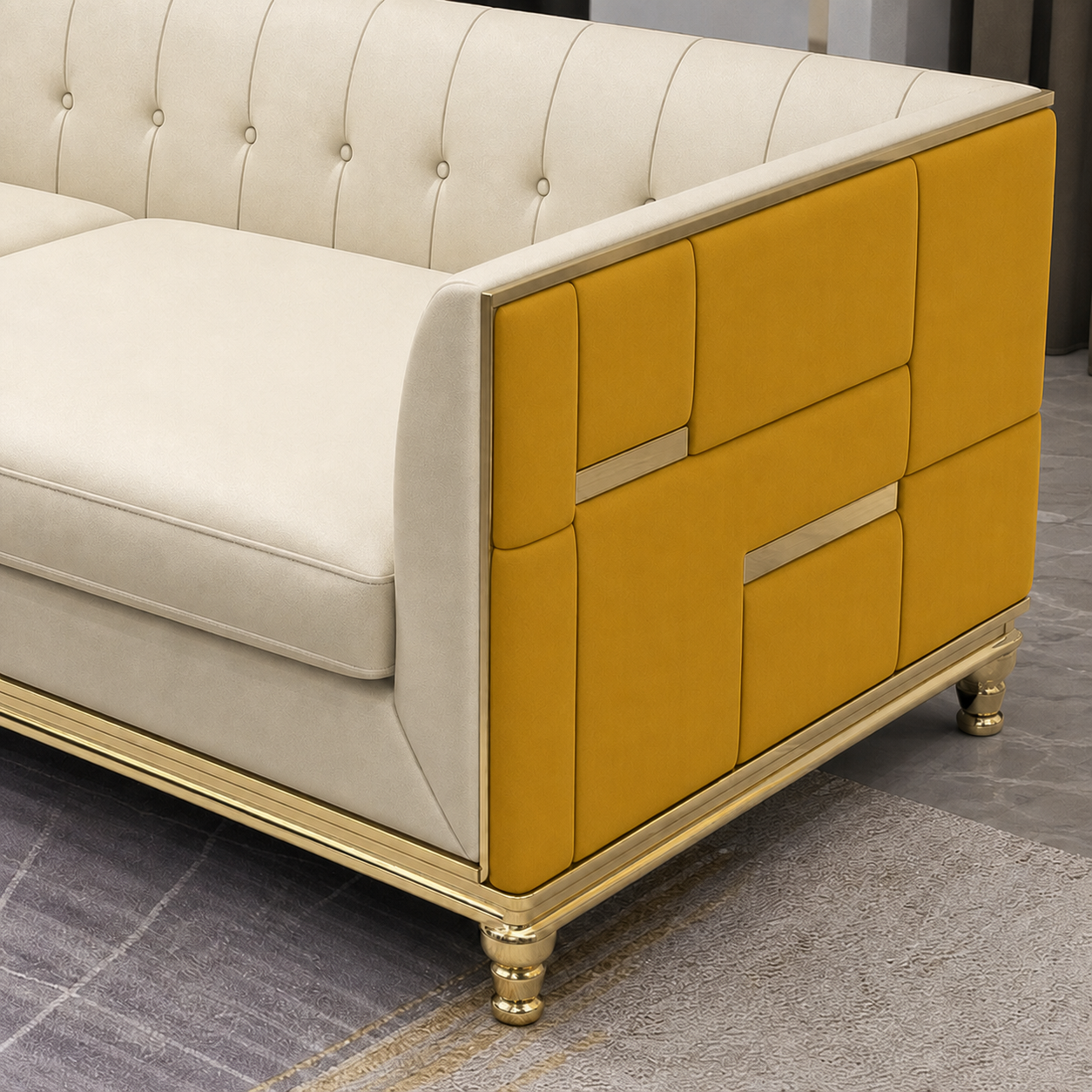 luxe-l-shape-sectional-sofa-copy 3 seater yellow 02 detail
