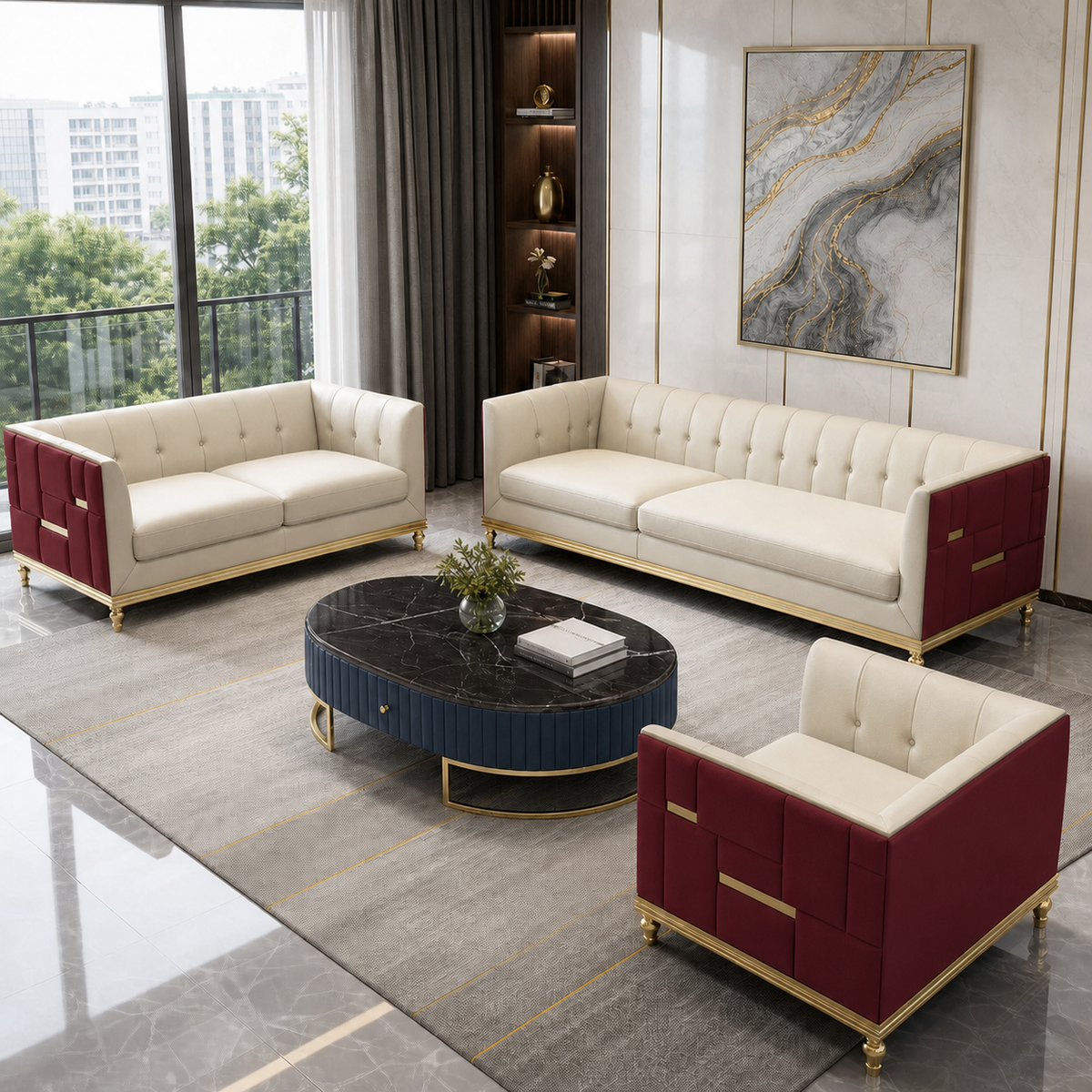 luxe-l-shape-sectional-sofa-copy 3+2+1 full set red 01 room