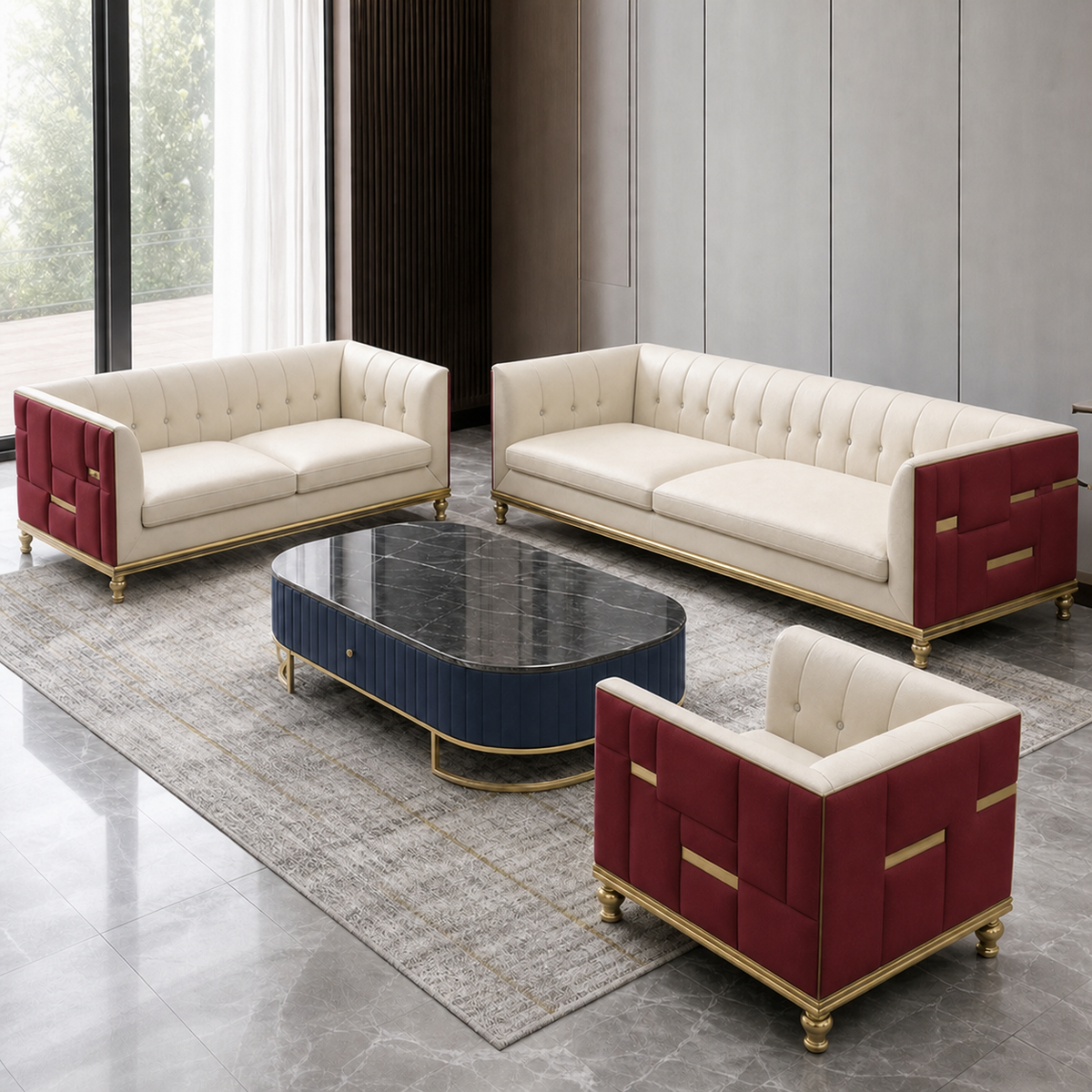 luxe-l-shape-sectional-sofa-copy 3+2+1 full set red 02 detail