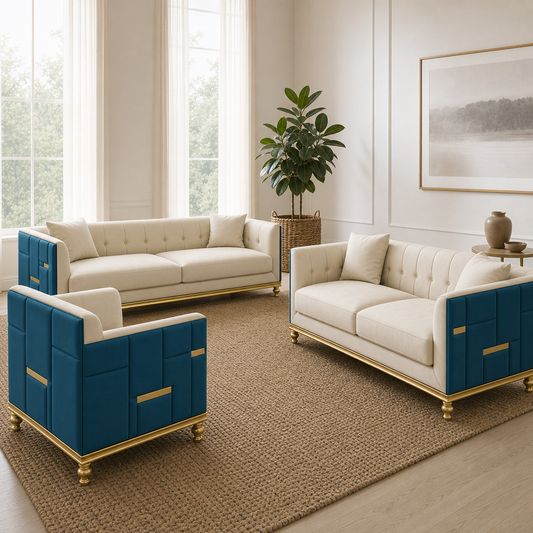 Aster - 3+2+1 Sofa Set, alternate room angle of the complete 3+2+1 sofa set