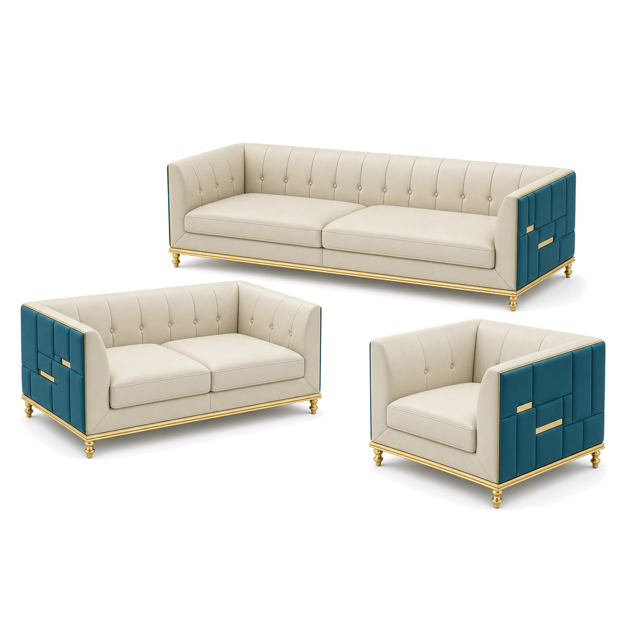 Aster - 3+2+1 Sofa Set, complete 3+2+1 sofa set front studio view