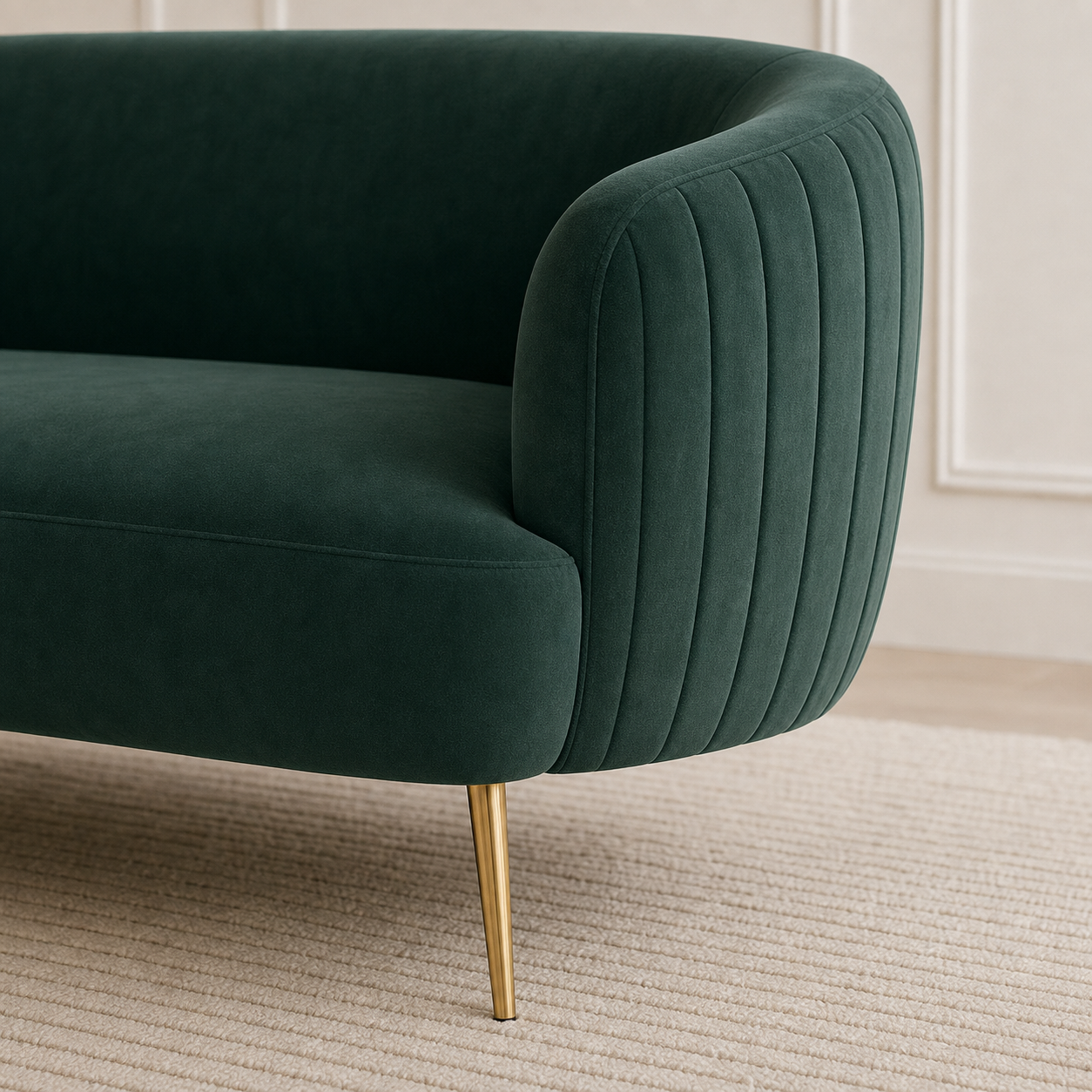 Detail view of Lyric - 3+2+1 Sofa Set upholstery, seams, base, and legs