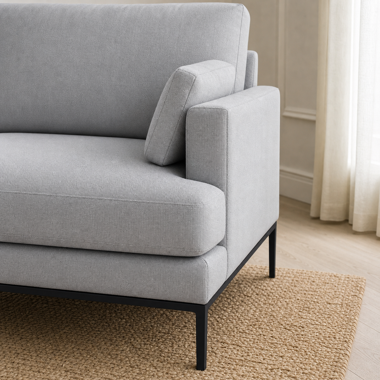 Detail view of Maven - 3+2+1 Sofa Set upholstery, seams, base, and legs