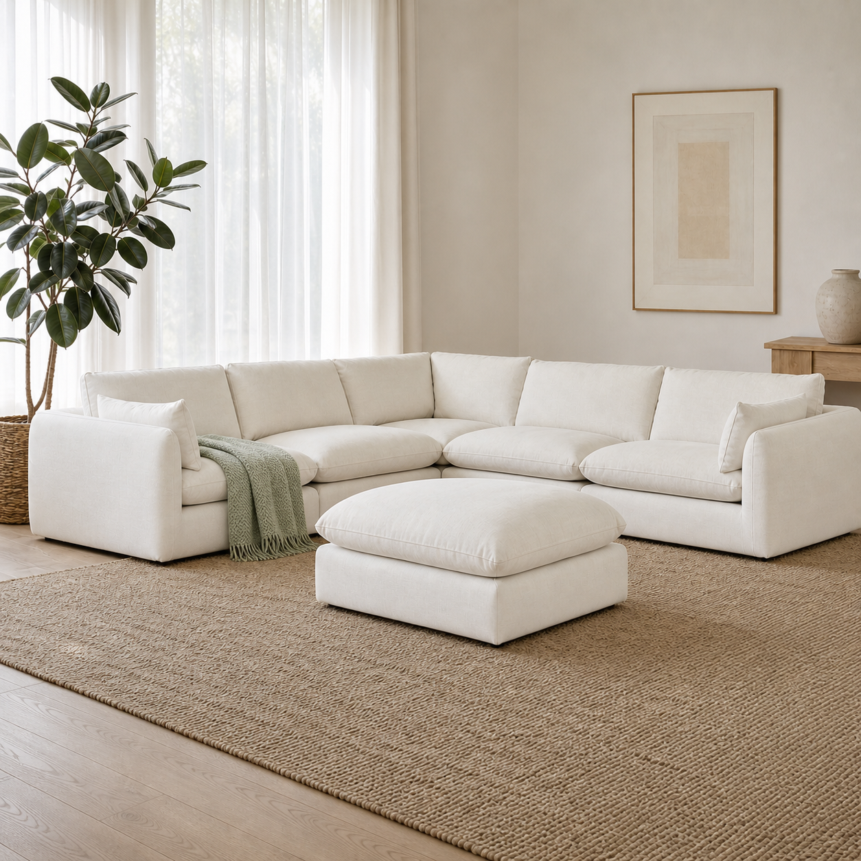 Metro - L shape sectional sofa sectional sofa styled with a sage-green throw