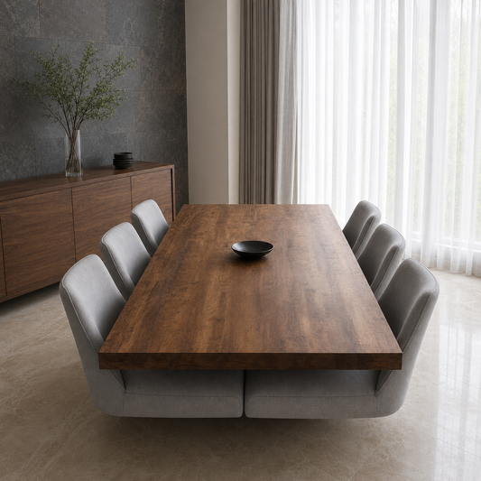Miles - Wooden Top Dining Table, clearly different end-on dining-room view