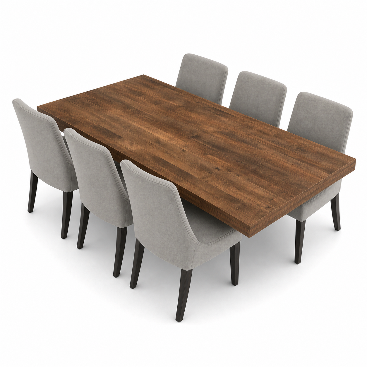 Miles - Wooden Top Dining Table, complete set front three-quarter studio view