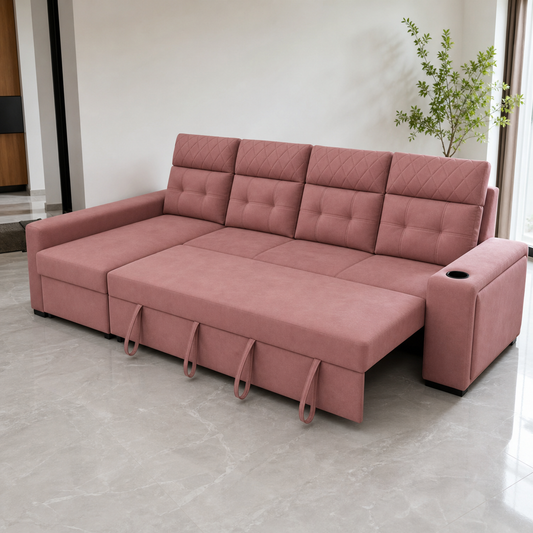 Minoa - Sofa bed, source-proven open sofa-bed hero in a contemporary living room