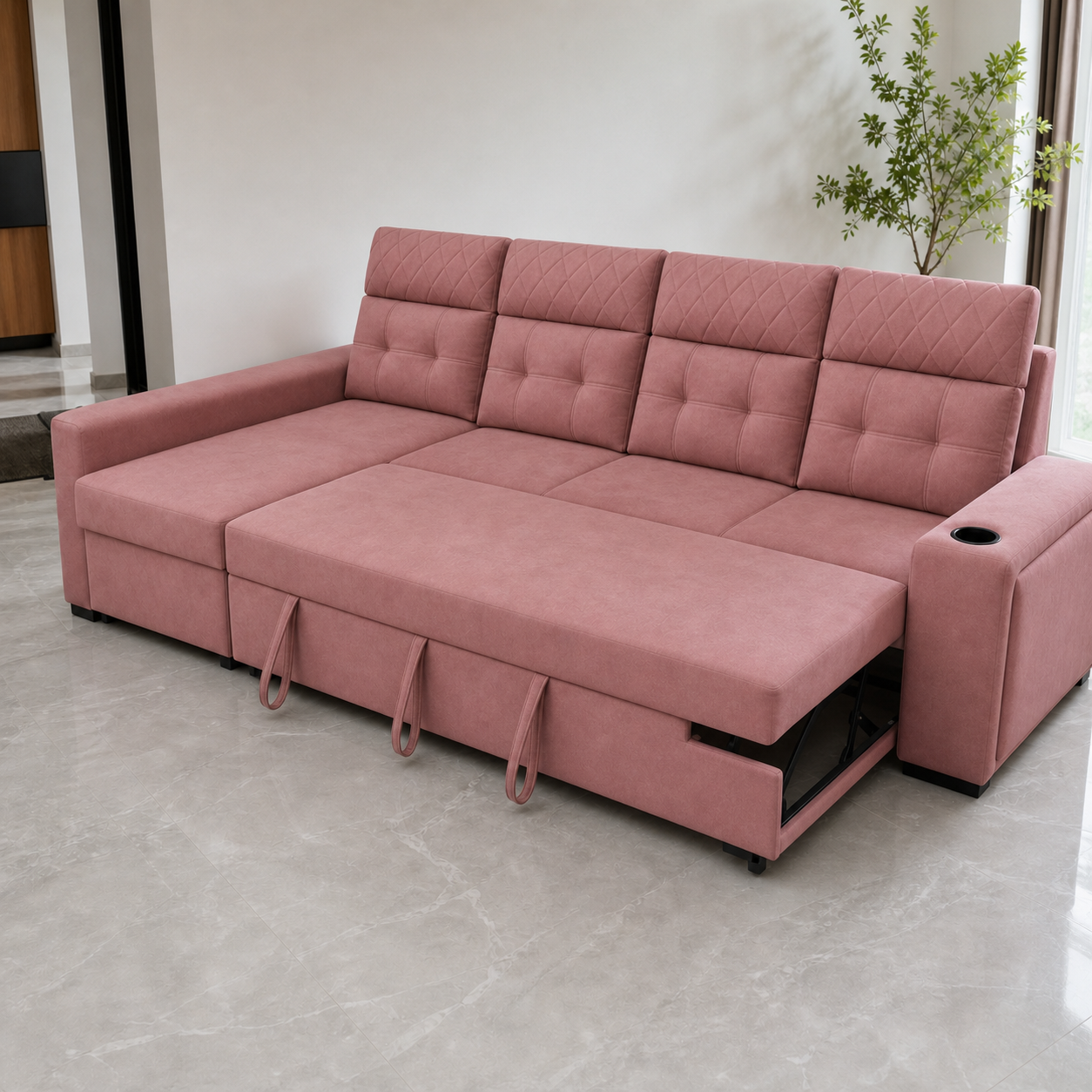 Minoa - Sofa bed, source-proven open-state construction detail