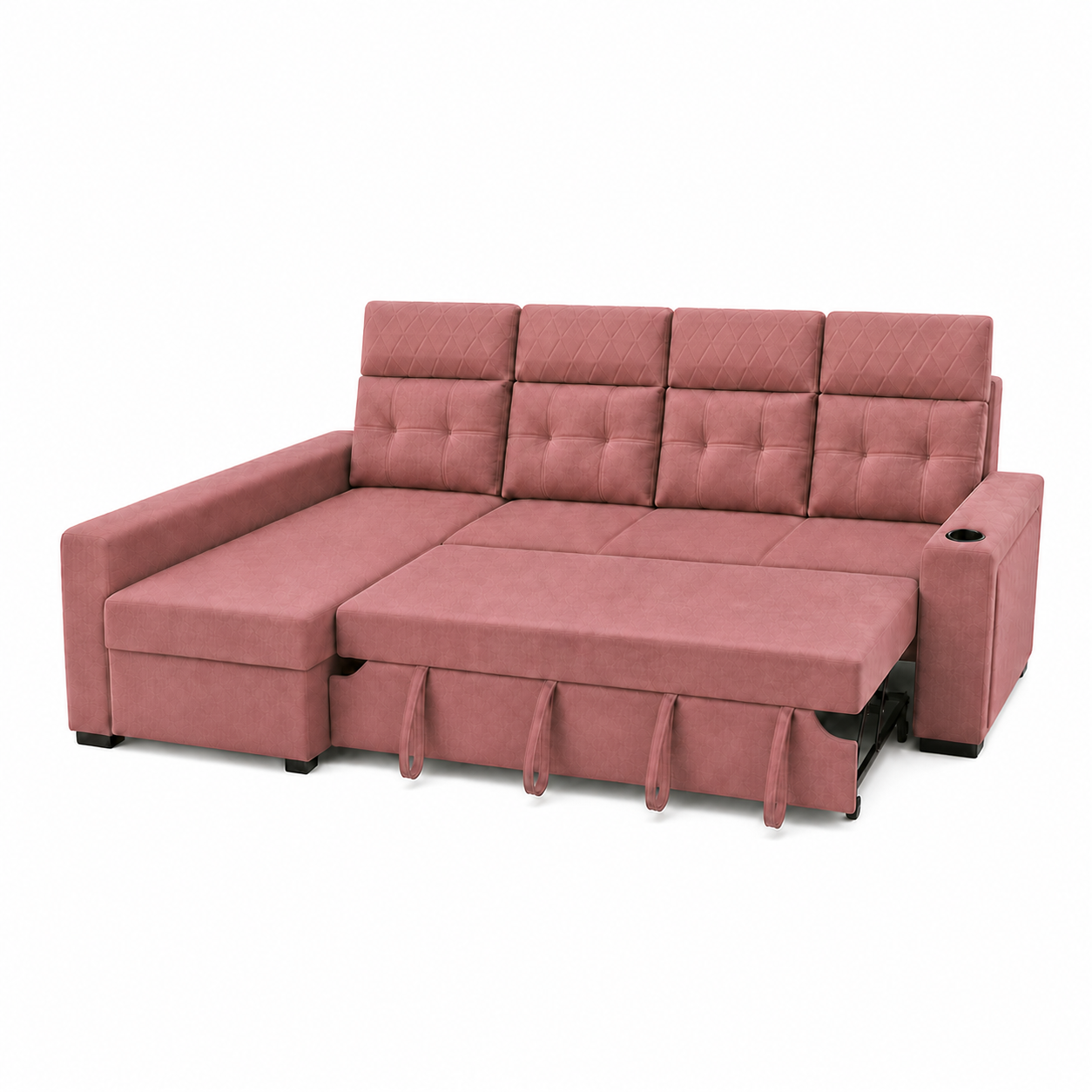 Minoa - Sofa bed, open sofa-bed side studio view on pure white