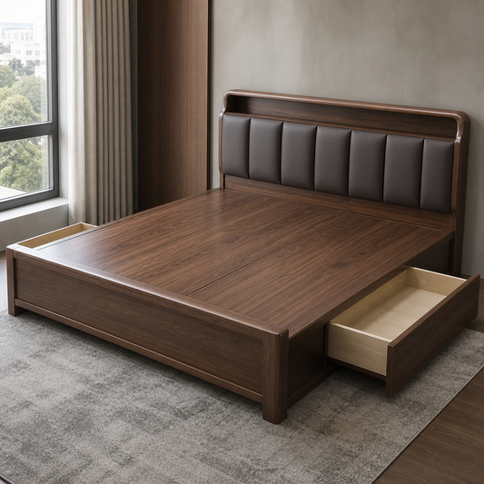 Mira - Bed, complete front three-quarter bed view in a restrained bedroom