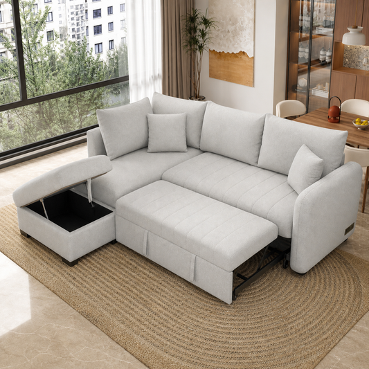Rynor - Sofa bed, fully open sofa-bed hero in a contemporary living room