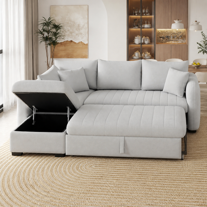 Rynor - Sofa bed, front view verifying the fully open footprint