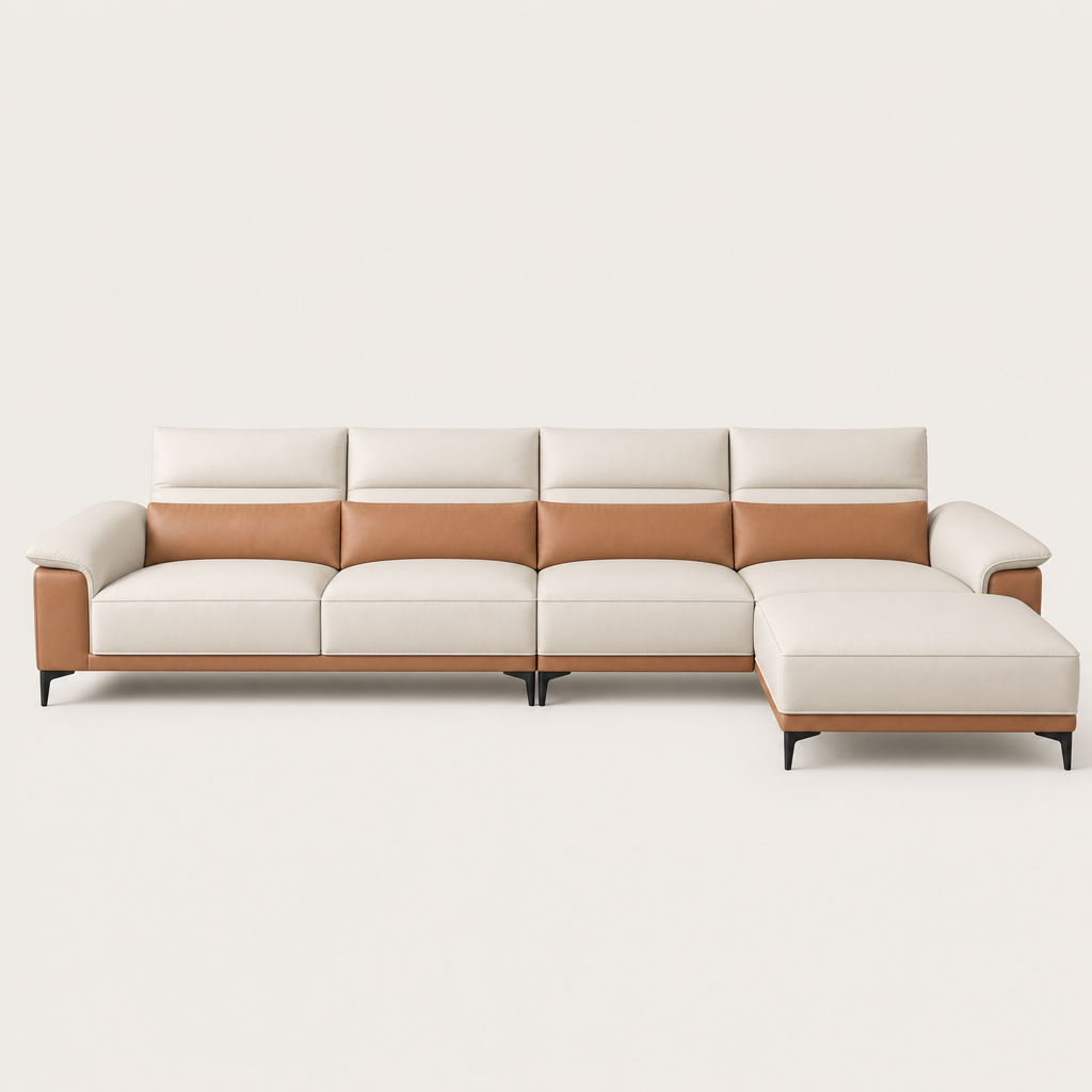 Muse - L shape sectional sofa, front studio view on neutral background