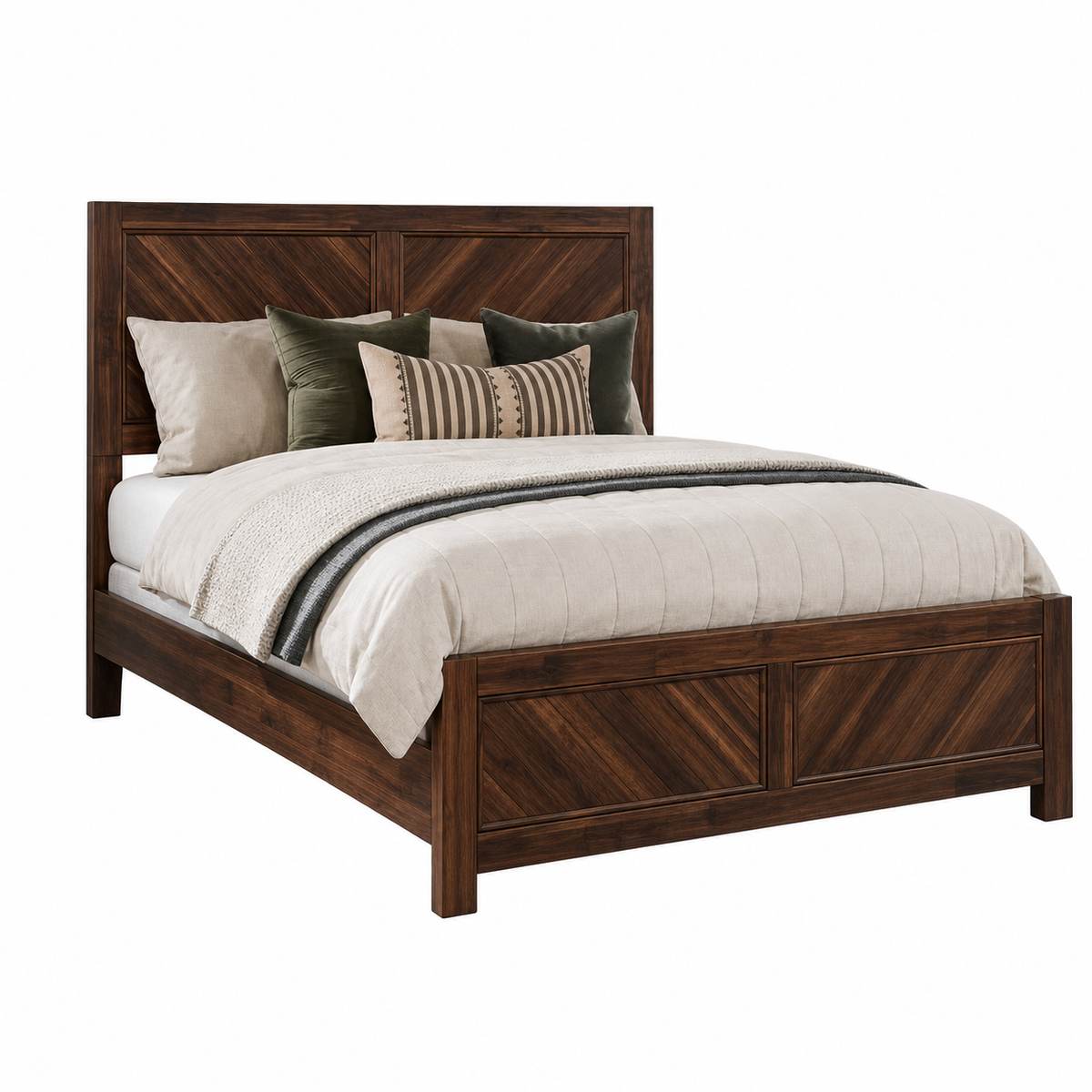 Nara - Bed, complete front three-quarter studio bed view