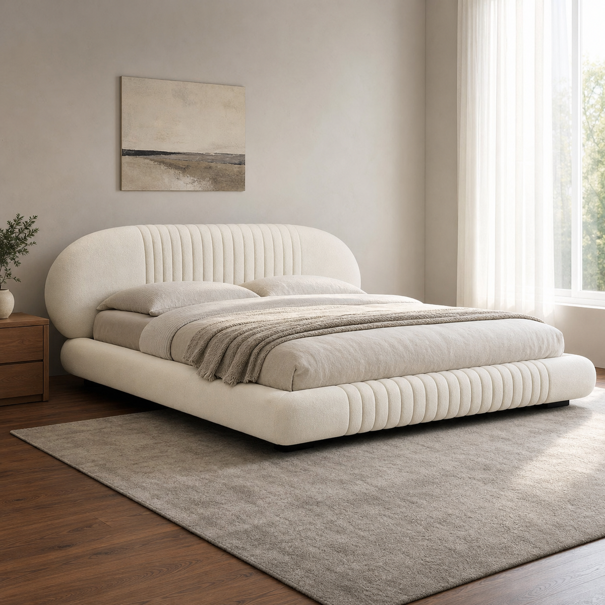 Nell - Bed, complete front three-quarter bed view in a restrained bedroom