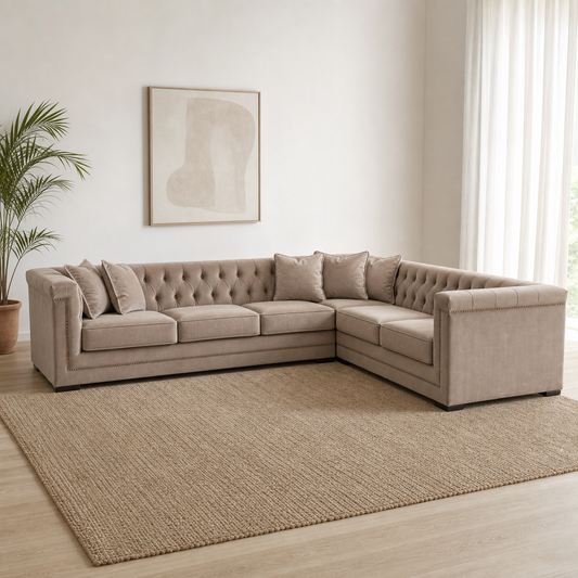 Nero - L shape sectional sofa in the exact upholstery color shown in the source reference, sectional sofa in a modern living room