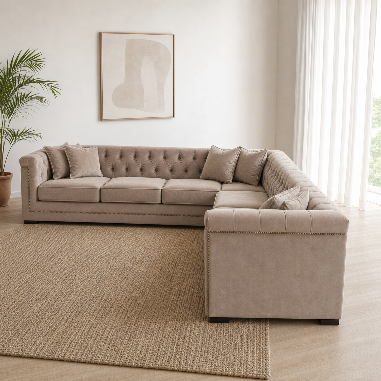 Nero - L shape sectional sofa, three-quarter view showing sectional depth and construction