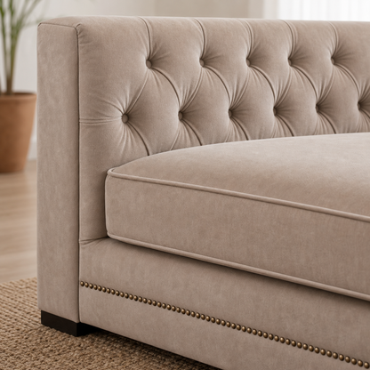 Close-up of the Nero - L shape sectional sofa's upholstery and construction details