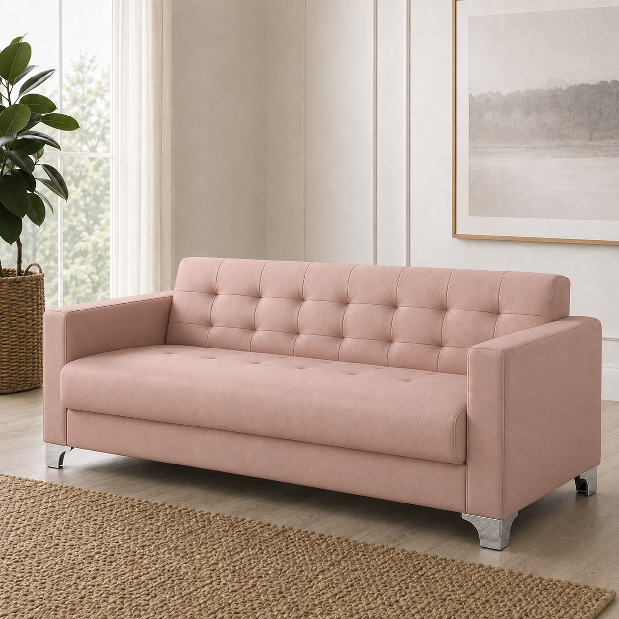 Nest 3+2+1 Sofa Set, 3 seater, pink, detail view