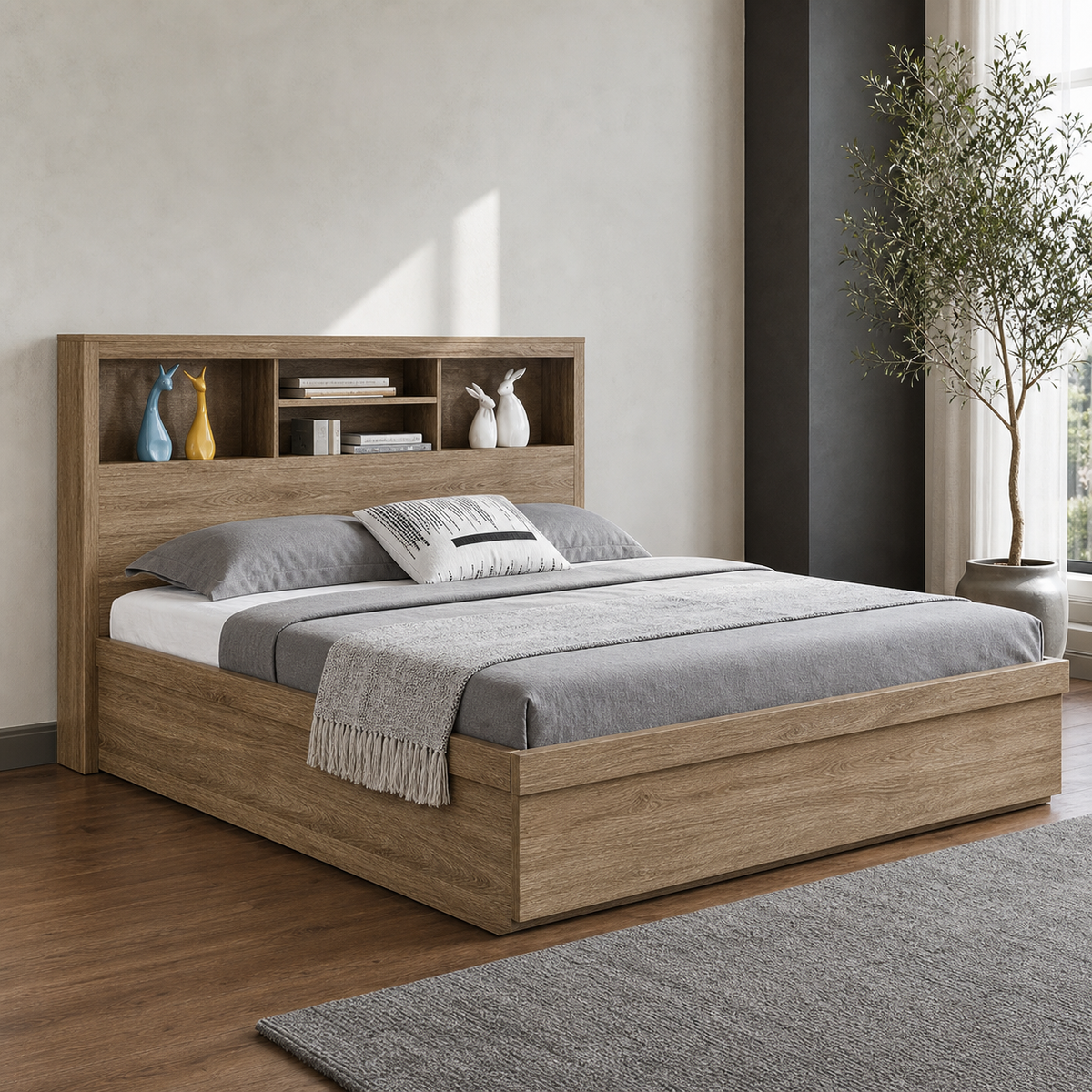 Nico - Bed, complete front three-quarter bed view in a restrained bedroom