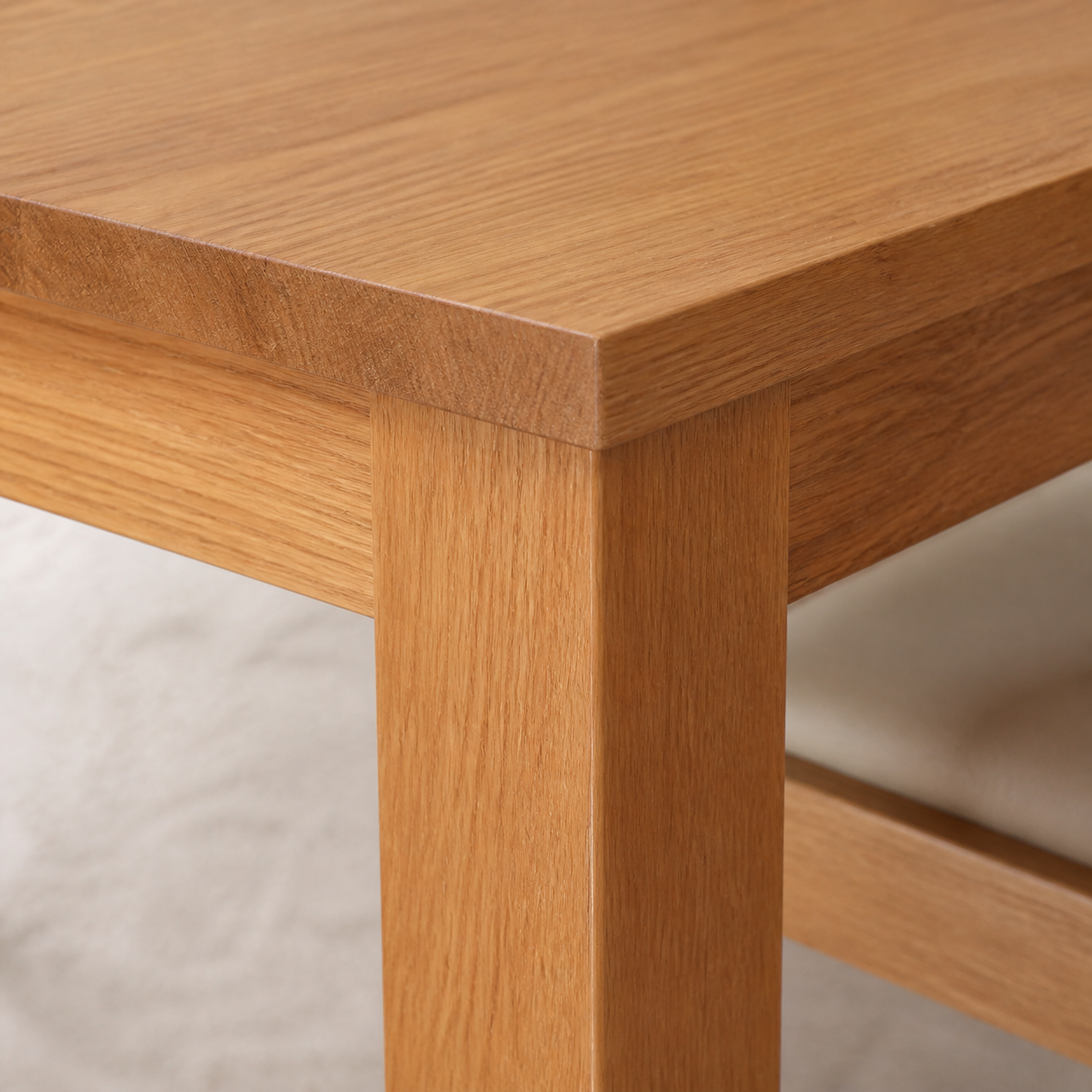 Nila - Wooden Top Dining Table, close tabletop and construction detail