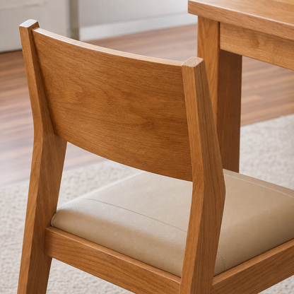 Nila - Wooden Top Dining Table, close chair, seating, or base construction detail
