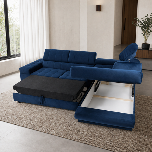 Niora - Sofa bed, fully open sofa-bed hero in a contemporary living room