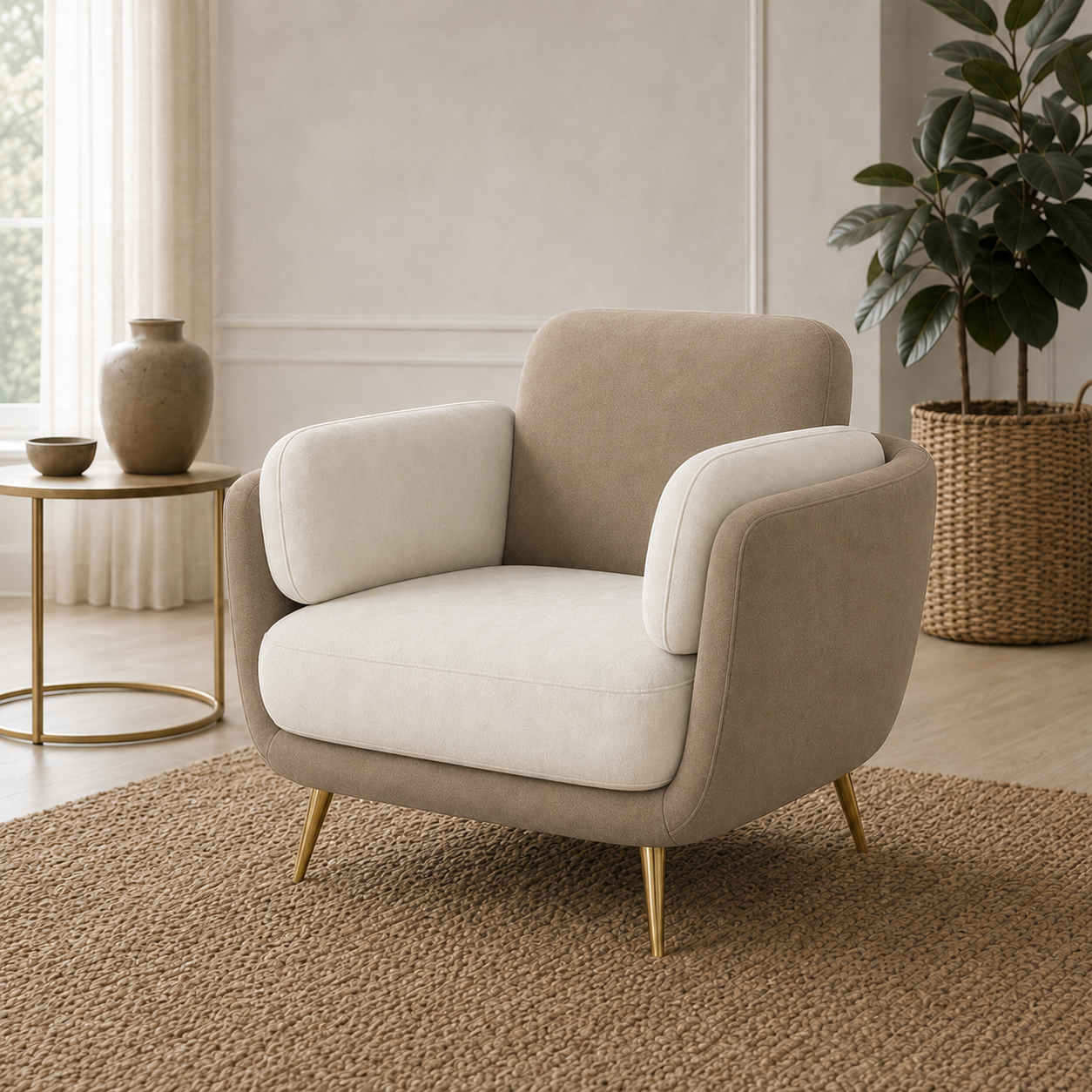 Nook 3+2+1 Sofa Set, 1 seater, beige, detail view