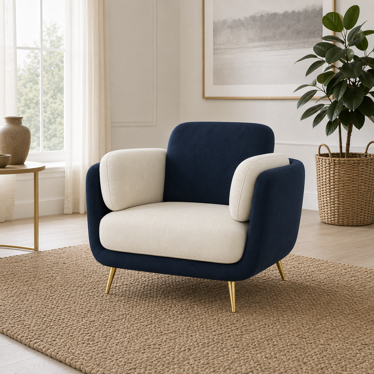 Nook 3+2+1 Sofa Set, 1 seater, blue, room view