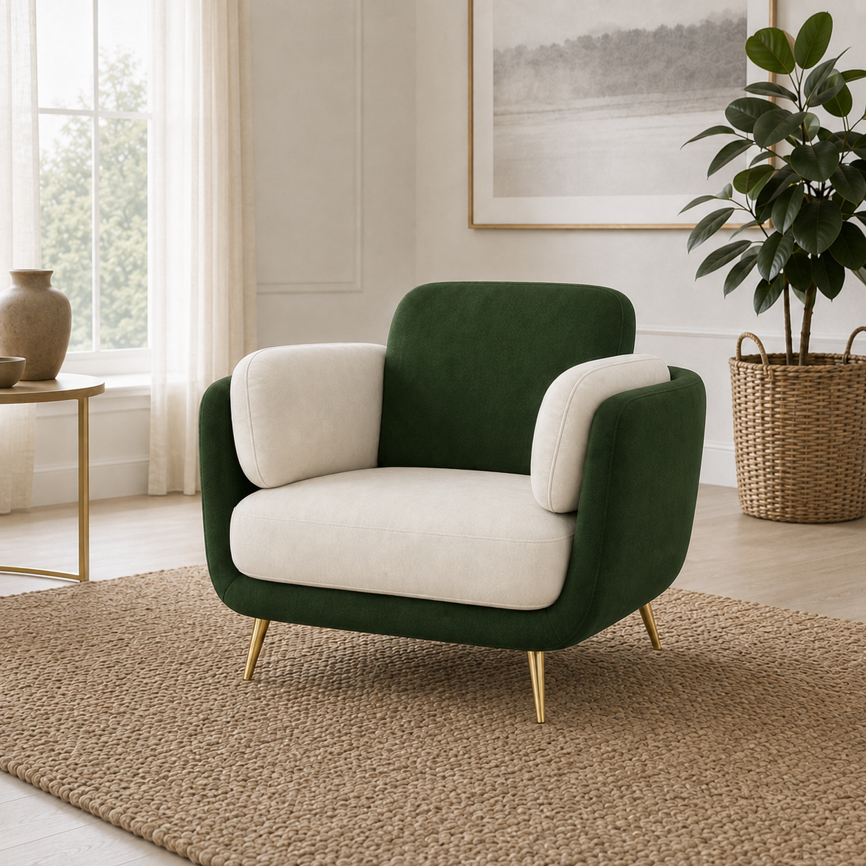 Nook 3+2+1 Sofa Set, 1 seater, green, room view
